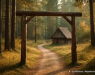 Eingangsportal zum Germanendorf im Wald auf dem Zögelsberg