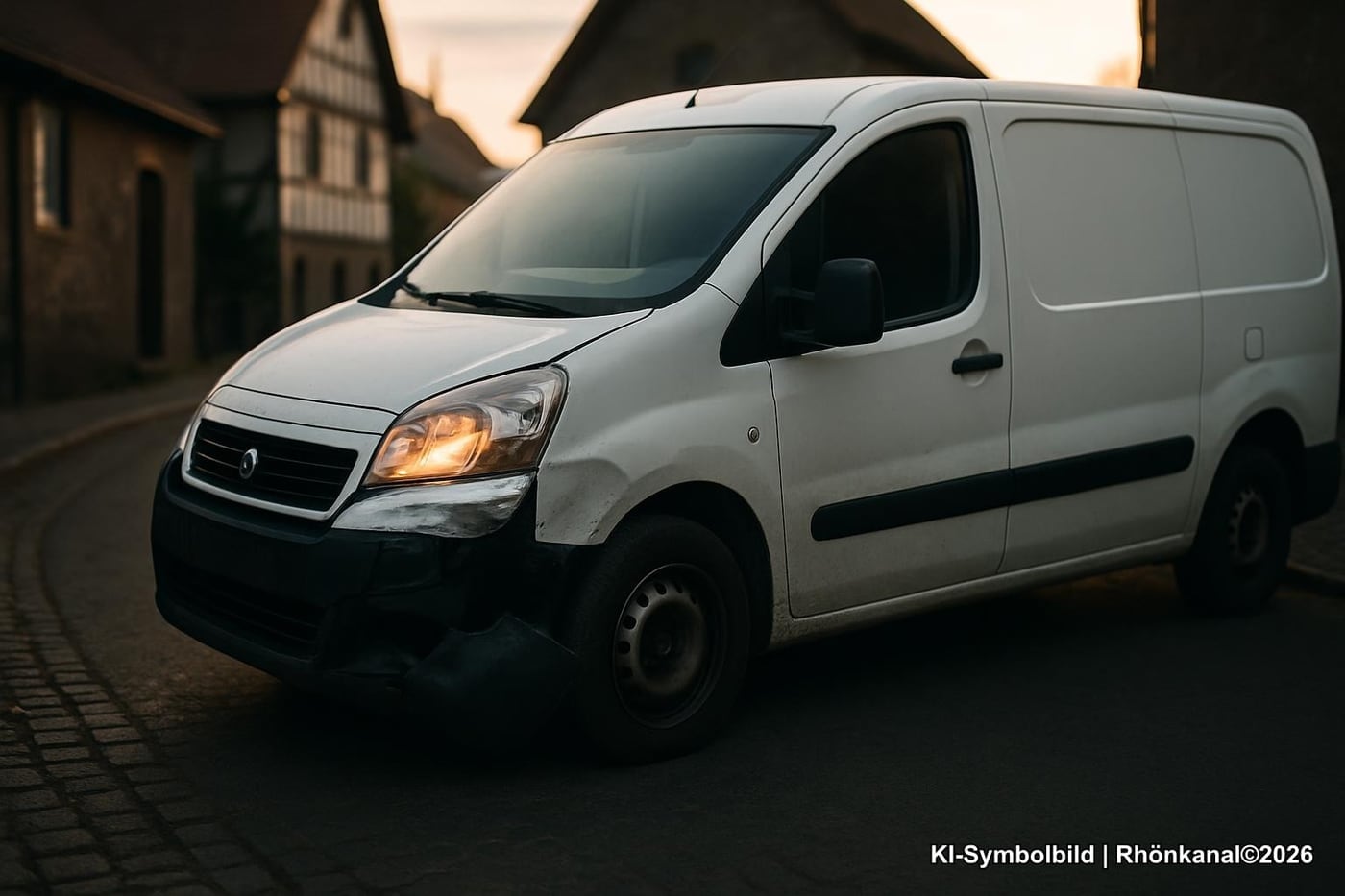 Symbolbild: beschädigter weißer Lieferwagen nach Rempler