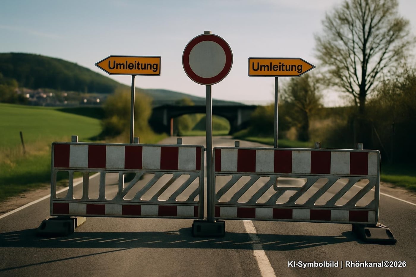 Symbolbild: Absperrbaken und Umleitungsschilder an einer Landstraße.
