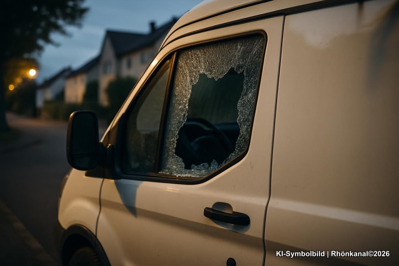 Symbolbild: Ein geparkter Transporter mit eingeschlagener Seitenscheibe.