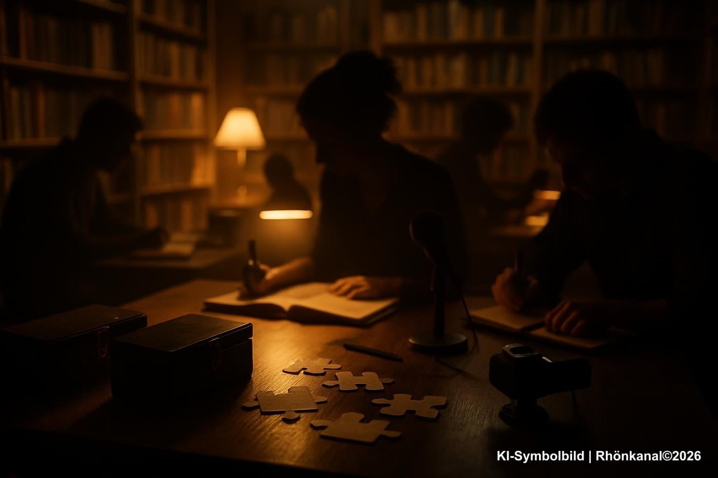 Symbolbild: Kreative Medienarbeit in einer Bibliothek — Podcasts, Videos und Rätsel als Teil eines Escape-Room-Projekts.
