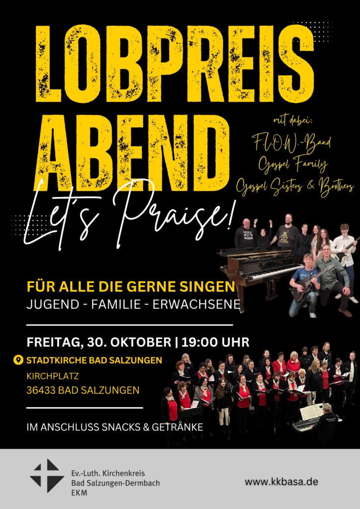 Lobpreisabend in Bad Salzungen: Stadtkirche St. Simplicius lädt am 2026-10-30 zum Mitsingen ein in Stadtkirche St. Simplicius, Kirchplatz, 36433 Bad Salzungen 30.10.26
